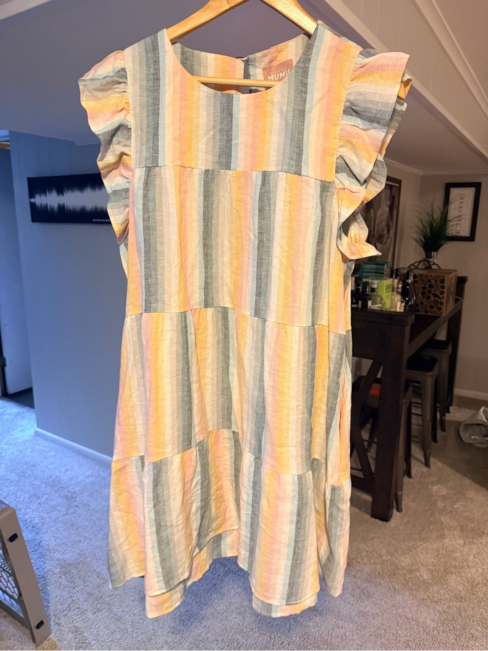 Show Me Tour Mumu Pastel Stripe Ruffle Sleeve Dress